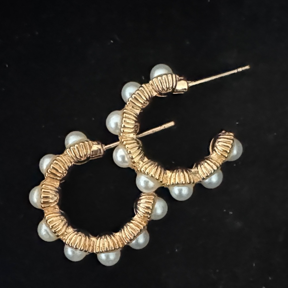 Gold and Pearl Embellished Hoop Earrings